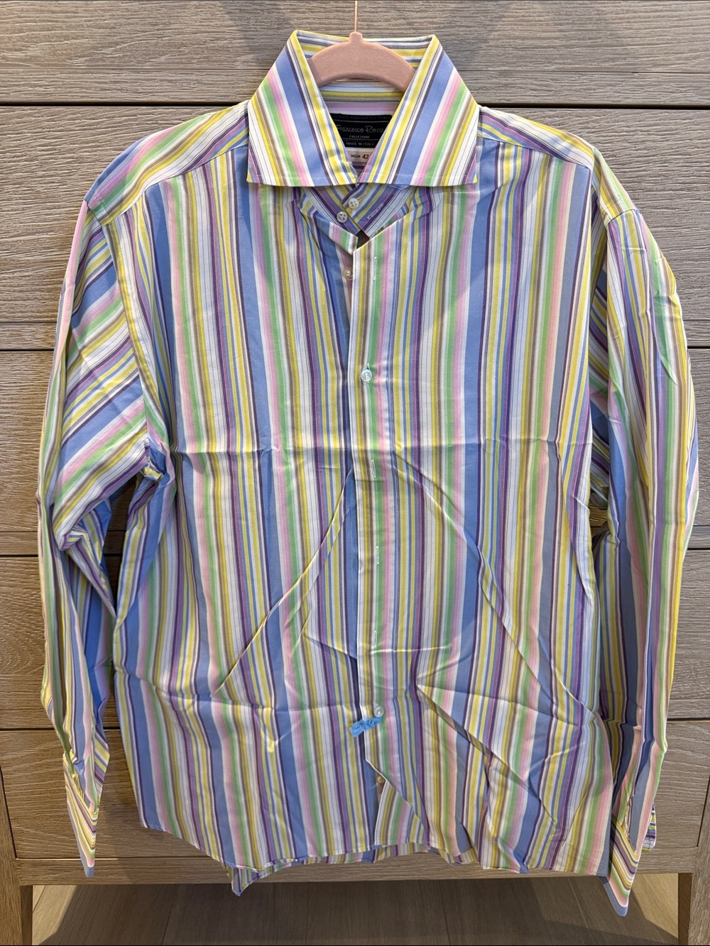 Men's Pastel Multicolor Striped Dress Shirt - Classic Collar-42